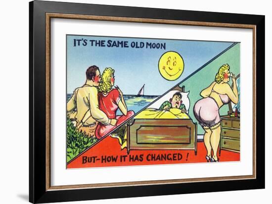 Comic Cartoon - Cute Couple; Same Old Moon, How it Has Changed-Lantern Press-Framed Art Print