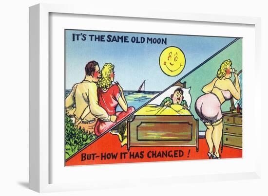 Comic Cartoon - Cute Couple; Same Old Moon, How it Has Changed-Lantern Press-Framed Art Print