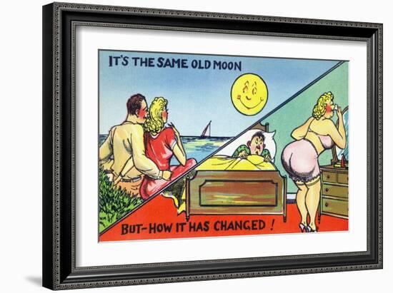 Comic Cartoon - Cute Couple; Same Old Moon, How it Has Changed-Lantern Press-Framed Art Print