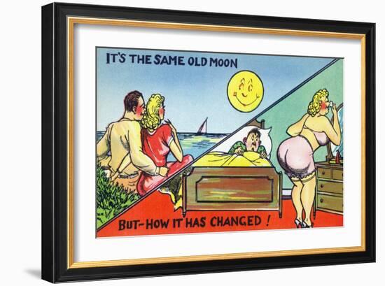 Comic Cartoon - Cute Couple; Same Old Moon, How it Has Changed-Lantern Press-Framed Art Print