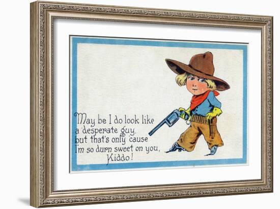 Comic Cartoon - Desperate Cowboy Sweet on You-Lantern Press-Framed Art Print