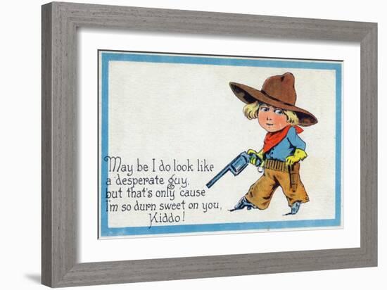 Comic Cartoon - Desperate Cowboy Sweet on You-Lantern Press-Framed Art Print