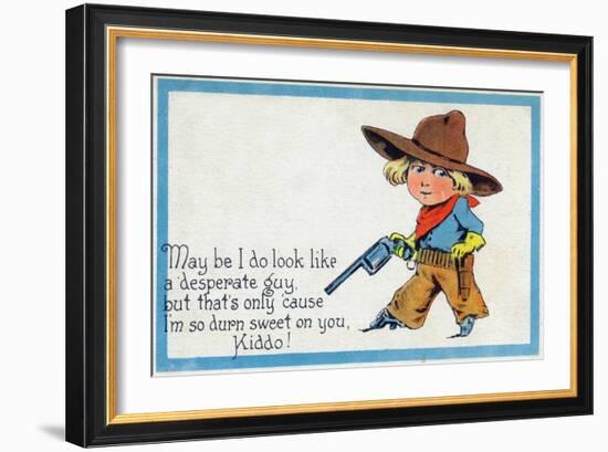 Comic Cartoon - Desperate Cowboy Sweet on You-Lantern Press-Framed Art Print