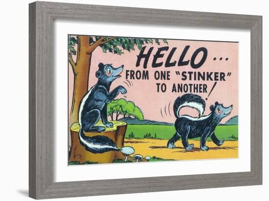 Comic Cartoon - Hello from One Stinker to Another; Two Skunks-Lantern Press-Framed Art Print