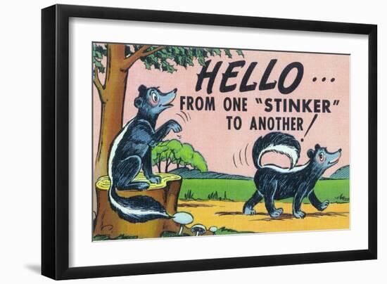 Comic Cartoon - Hello from One Stinker to Another; Two Skunks-Lantern Press-Framed Art Print