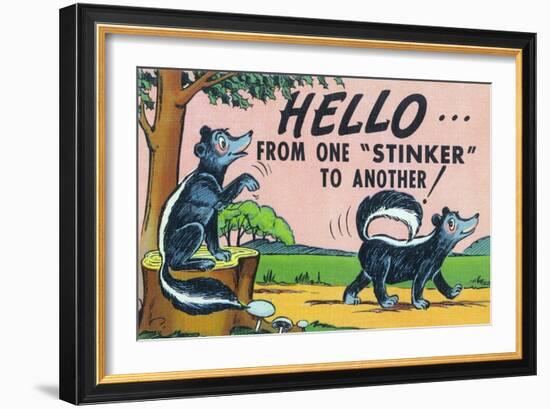 Comic Cartoon - Hello from One Stinker to Another; Two Skunks-Lantern Press-Framed Art Print