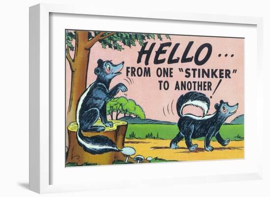 Comic Cartoon - Hello from One Stinker to Another; Two Skunks-Lantern Press-Framed Premium Giclee Print