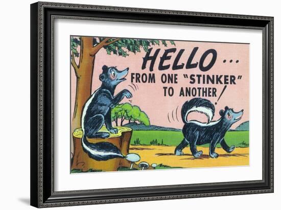 Comic Cartoon - Hello from One Stinker to Another; Two Skunks-Lantern Press-Framed Premium Giclee Print