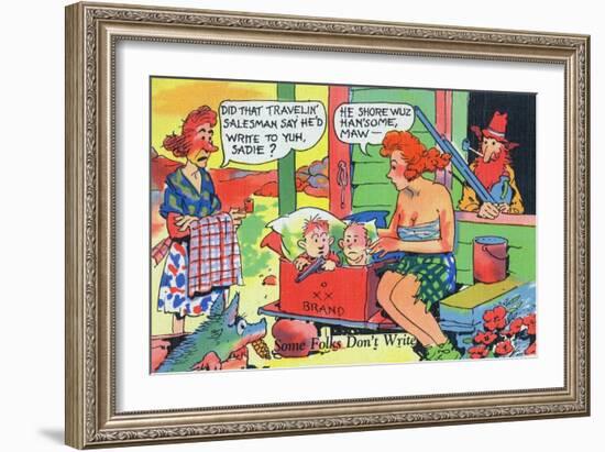 Comic Cartoon - Hillbillies; Mom Asking Daughter if the Travelin' Salesman Would Write-Lantern Press-Framed Art Print