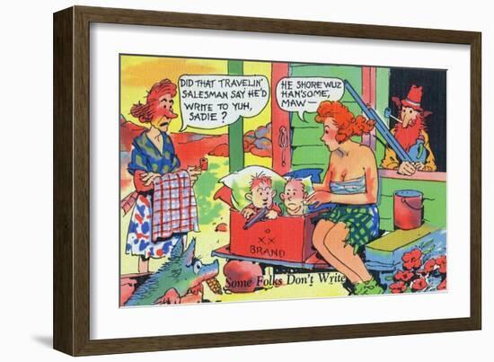 Comic Cartoon - Hillbillies; Mom Asking Daughter if the Travelin' Salesman Would Write-Lantern Press-Framed Art Print