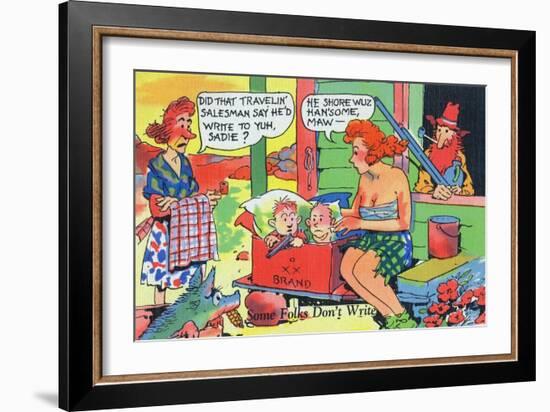 Comic Cartoon - Hillbillies; Mom Asking Daughter if the Travelin' Salesman Would Write-Lantern Press-Framed Art Print