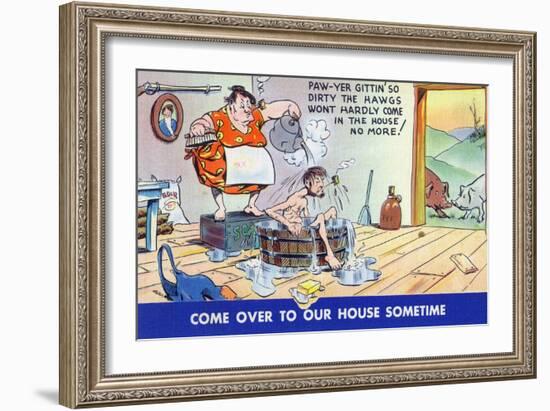 Comic Cartoon - Hillbillies; Pa Gets so Dirty, the Hogs Won't Stay inside-Lantern Press-Framed Art Print