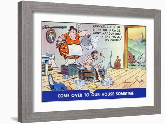 Comic Cartoon - Hillbillies; Pa Gets so Dirty, the Hogs Won't Stay inside-Lantern Press-Framed Art Print