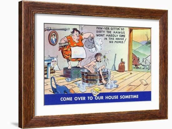 Comic Cartoon - Hillbillies; Pa Gets so Dirty, the Hogs Won't Stay inside-Lantern Press-Framed Art Print