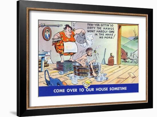 Comic Cartoon - Hillbillies; Pa Gets so Dirty, the Hogs Won't Stay inside-Lantern Press-Framed Art Print