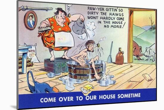 Comic Cartoon - Hillbillies; Pa Gets so Dirty, the Hogs Won't Stay inside-Lantern Press-Mounted Art Print