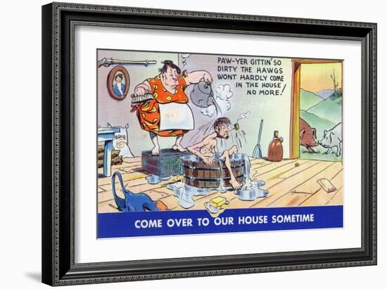 Comic Cartoon - Hillbillies; Pa Gets so Dirty, the Hogs Won't Stay inside-Lantern Press-Framed Art Print