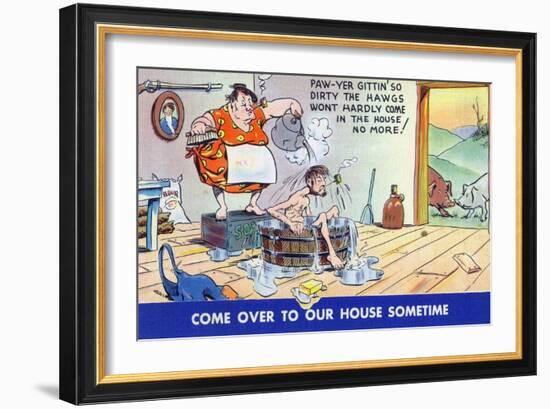 Comic Cartoon - Hillbillies; Pa Gets so Dirty, the Hogs Won't Stay inside-Lantern Press-Framed Art Print