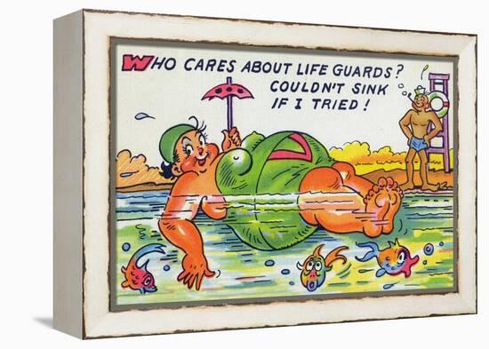 Comic Cartoon - Large Lady Doesn't Need Lifeguards, She Won't Sink-Lantern Press-Framed Stretched Canvas