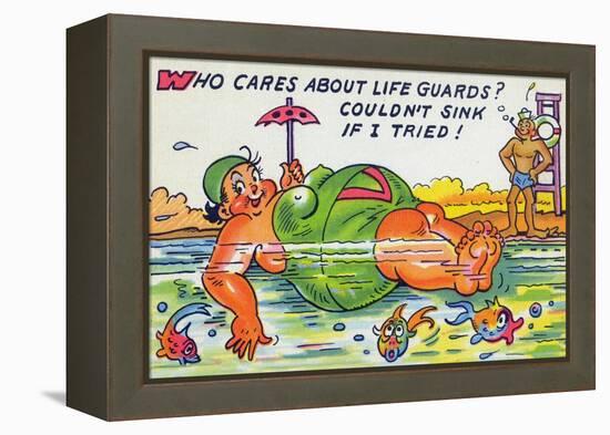 Comic Cartoon - Large Lady Doesn't Need Lifeguards, She Won't Sink-Lantern Press-Framed Stretched Canvas