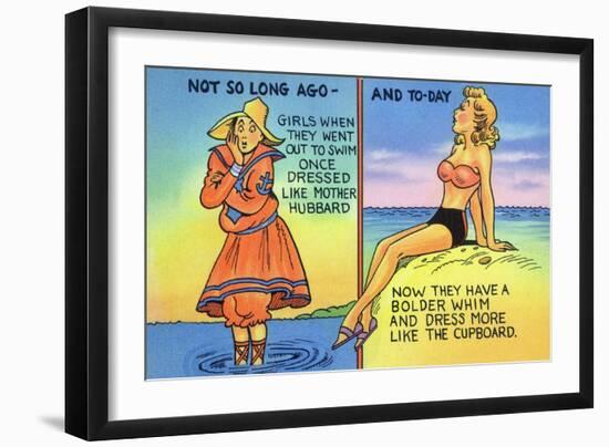 Comic Cartoon - Mother Hubbard Pun; Girls at the Beach Used to Dress Like Mother Hubbard-Lantern Press-Framed Art Print