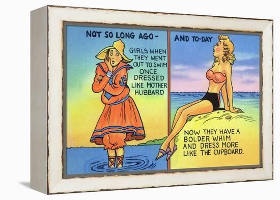 Comic Cartoon - Mother Hubbard Pun; Girls at the Beach Used to Dress Like Mother Hubbard-Lantern Press-Framed Stretched Canvas