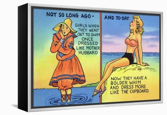 Comic Cartoon - Mother Hubbard Pun; Girls at the Beach Used to Dress Like Mother Hubbard-Lantern Press-Framed Stretched Canvas