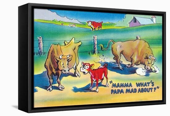 Comic Cartoon - Red Calf Asking Mamma Cow Why Papa Bull is Mad-Lantern Press-Framed Stretched Canvas