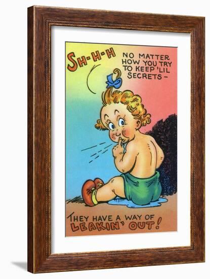 Comic Cartoon - Secrets Have a Way of Leaking Out; Baby Wetting Herself-Lantern Press-Framed Art Print