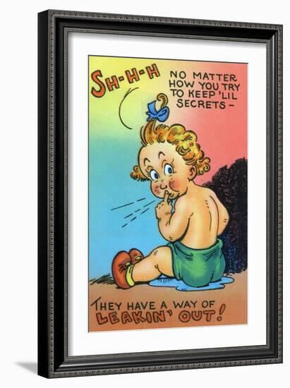 Comic Cartoon - Secrets Have a Way of Leaking Out; Baby Wetting Herself-Lantern Press-Framed Art Print