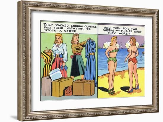 Comic Cartoon - Women Pack Too Much, Then Wear Too Little-Lantern Press-Framed Art Print