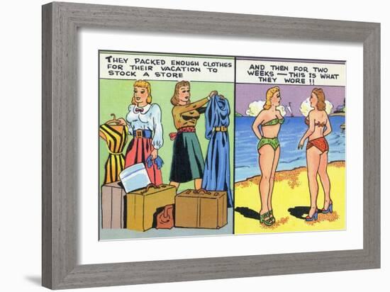 Comic Cartoon - Women Pack Too Much, Then Wear Too Little-Lantern Press-Framed Art Print