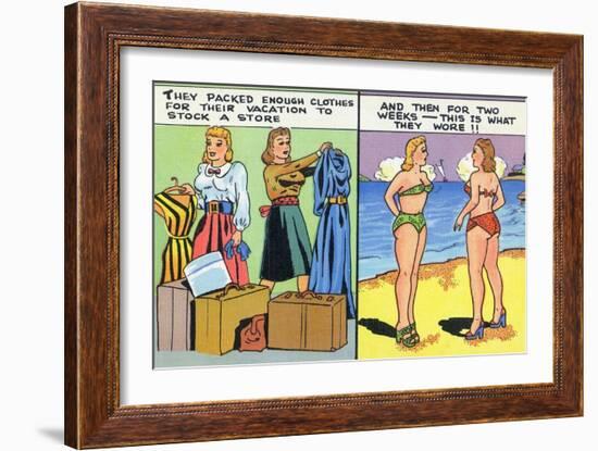 Comic Cartoon - Women Pack Too Much, Then Wear Too Little-Lantern Press-Framed Art Print