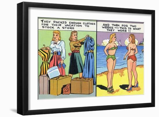Comic Cartoon - Women Pack Too Much, Then Wear Too Little-Lantern Press-Framed Art Print