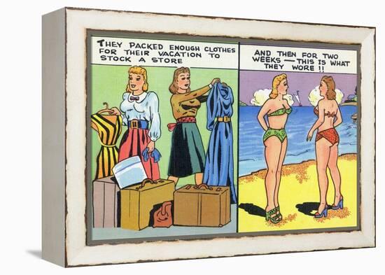 Comic Cartoon - Women Pack Too Much, Then Wear Too Little-Lantern Press-Framed Stretched Canvas