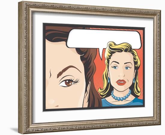 Comic Style Women Gossiping-jorgenmac-Framed Art Print