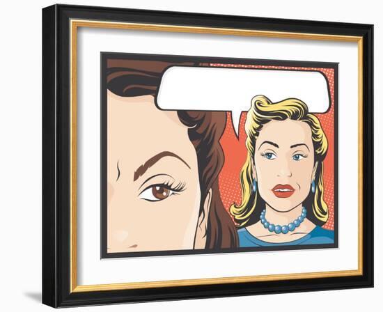 Comic Style Women Gossiping-jorgenmac-Framed Art Print