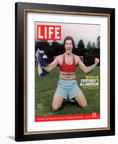 Comic Will Ferrell Outside in Freeway Park Doing a Bad Imitation of Brandi Chastain, May 13, 2005-Jeff Riedel-Framed Photographic Print