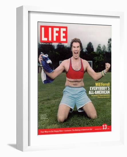 Comic Will Ferrell Outside in Freeway Park Doing a Bad Imitation of Brandi Chastain, May 13, 2005-Jeff Riedel-Framed Photographic Print