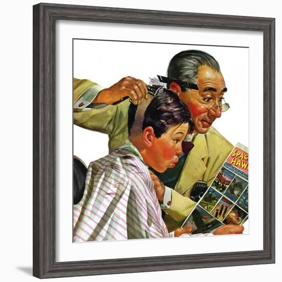 "Comical Haircut," February 27, 1943-Howard Scott-Framed Giclee Print