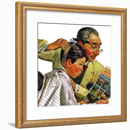 "Comical Haircut," February 27, 1943-Howard Scott-Framed Giclee Print