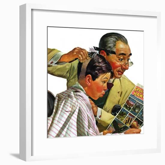 "Comical Haircut," February 27, 1943-Howard Scott-Framed Giclee Print