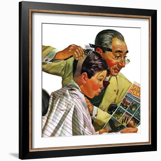 "Comical Haircut," February 27, 1943-Howard Scott-Framed Giclee Print