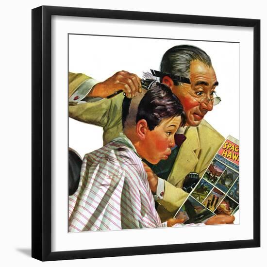 "Comical Haircut," February 27, 1943-Howard Scott-Framed Giclee Print