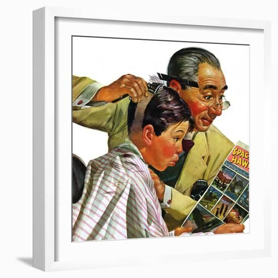 "Comical Haircut," February 27, 1943-Howard Scott-Framed Giclee Print