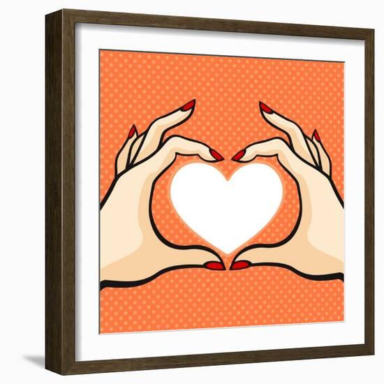 Comics Style Valentine's Day Card with Two Hands and Heart-Alena Kozlova-Framed Art Print