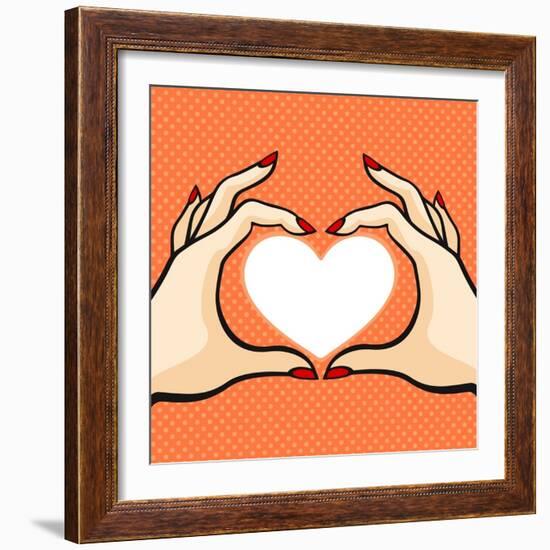 Comics Style Valentine's Day Card with Two Hands and Heart-Alena Kozlova-Framed Art Print