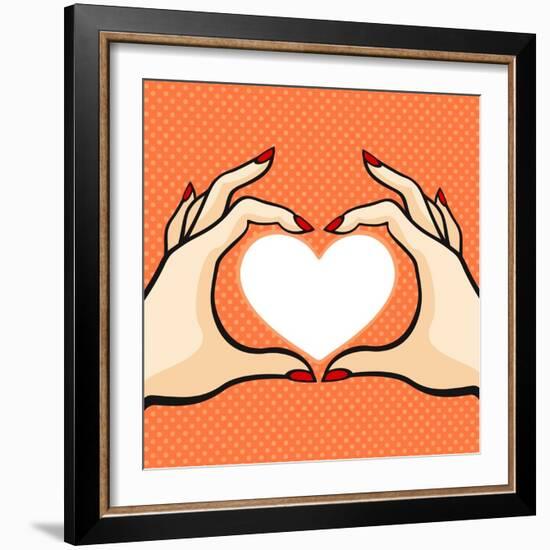 Comics Style Valentine's Day Card with Two Hands and Heart-Alena Kozlova-Framed Art Print