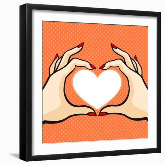 Comics Style Valentine's Day Card with Two Hands and Heart-Alena Kozlova-Framed Art Print