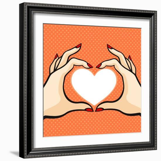 Comics Style Valentine's Day Card with Two Hands and Heart-Alena Kozlova-Framed Art Print